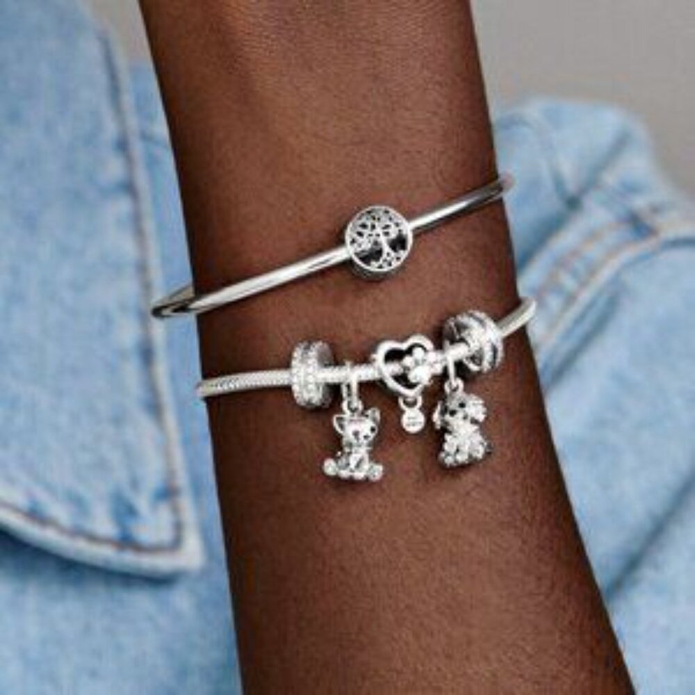Paw heart sterling silver charm with clear cubic zirconia - Picture 3 of 6